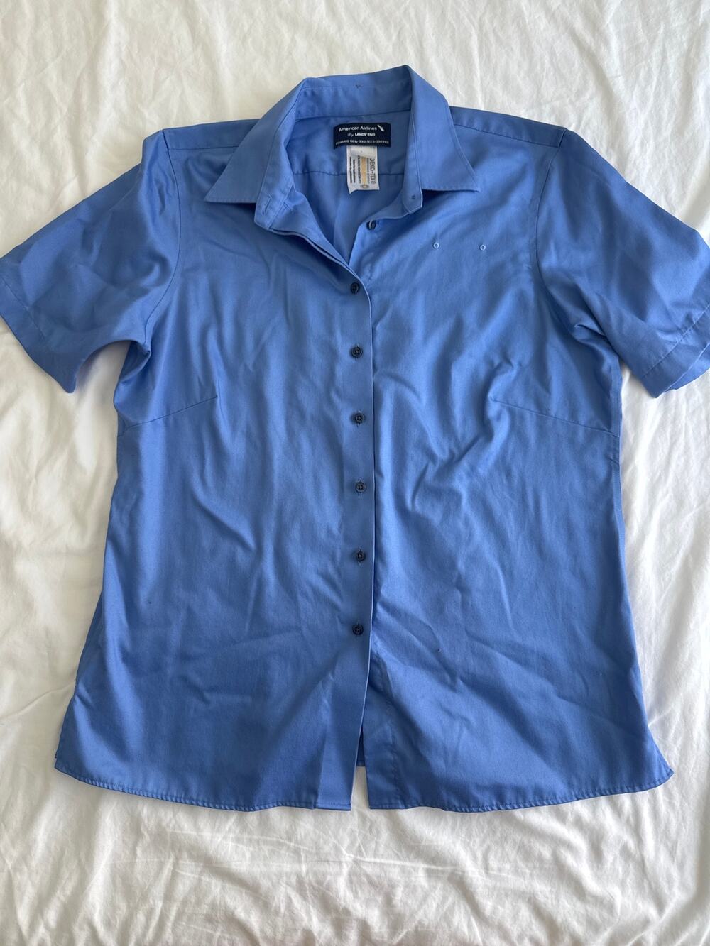 American Airlines by Lands End Powder Blue Buttondown Work Shirt Women's